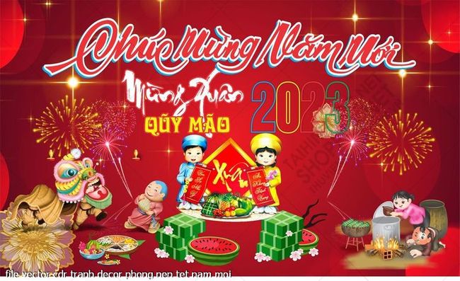 file vector cdr tranh decor phong nen tet nam moi